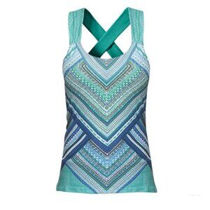 PrAna Phoebe Tank Top Blue Pixie Printed Yoga Workout Tank Women's Size Medium